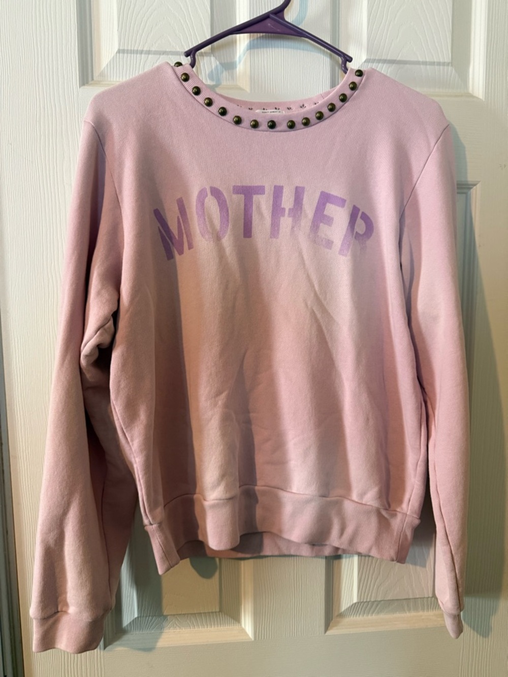 MOTHER Pink Crewneck Sweater with Studded Neckline - The Camper